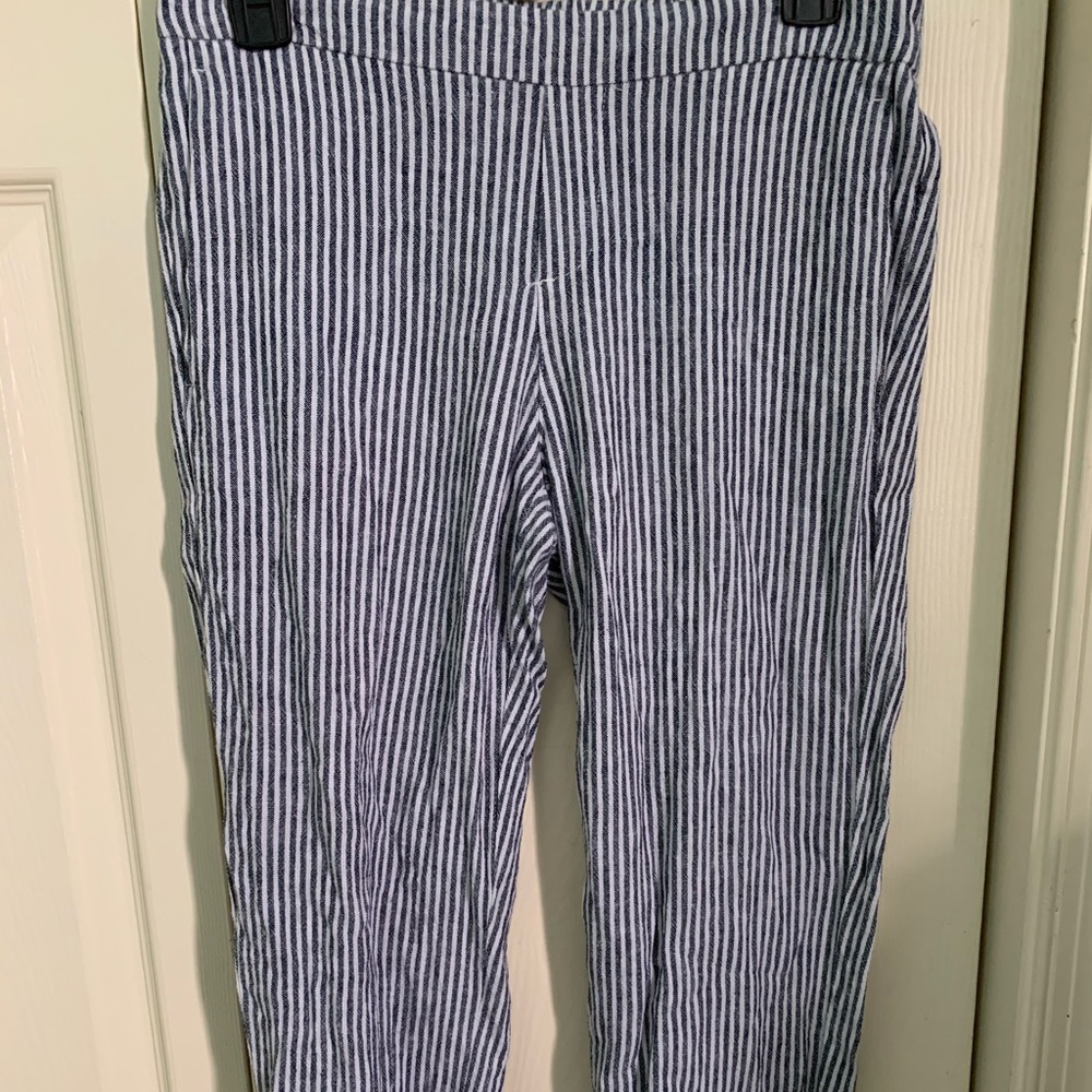 Black and white striped pants